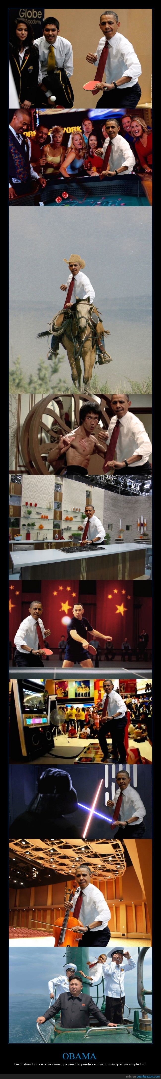 barack,cello,chop,cocina,corea,montaje,obama,ping pong,presidente