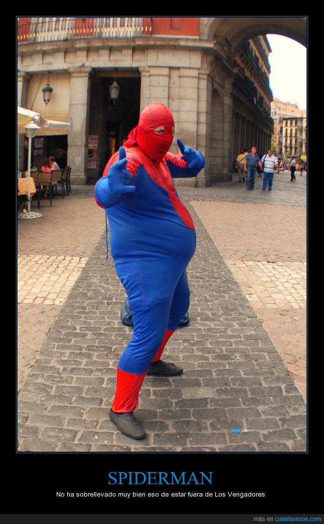 spiderman,su propio equipo de  vengadores con comida y mujerzuelas,los vengadores,spiderman obeso,gordo