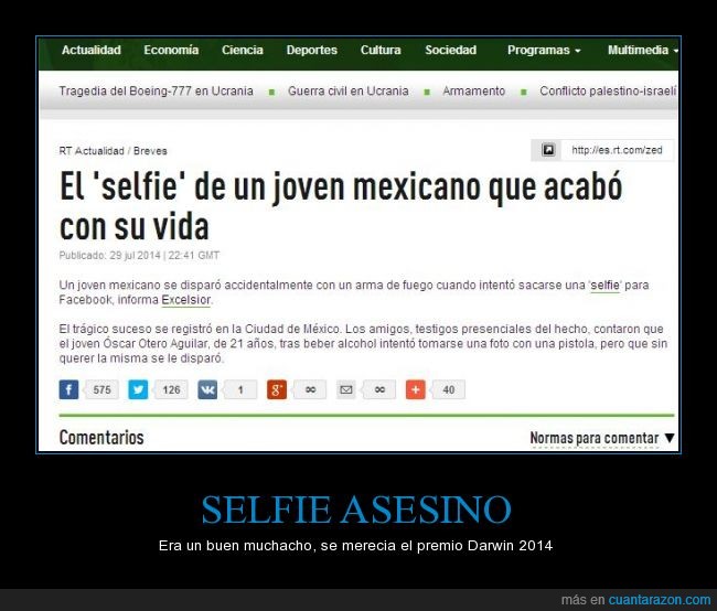estupides humana,mexicanos,premio Darwin 2014,que bruto pongale cero,selfie o autofoto da igual,todo con pistola nueva moda.