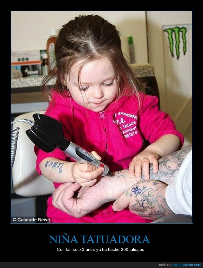 niña tatúa mejor que yo,3 años,tatuadora,la más joven del mundo,200 tatuajes,niña