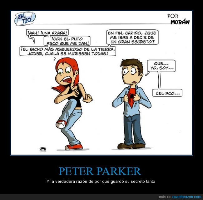 PETER PARKER,secreto,araña,asco,celiaco,spiderman,miedo,mary jane