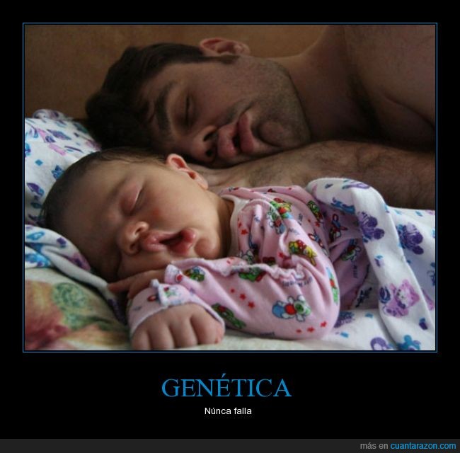 genética,falla,padre,hijo,dormir,baba,sueño,siesta,gesto,igual,boca