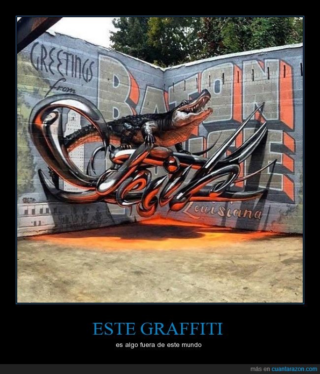 graffiti,pintura,pared,urbano,arte,3D,cocodrilo,louisiana,efecto,alucinante