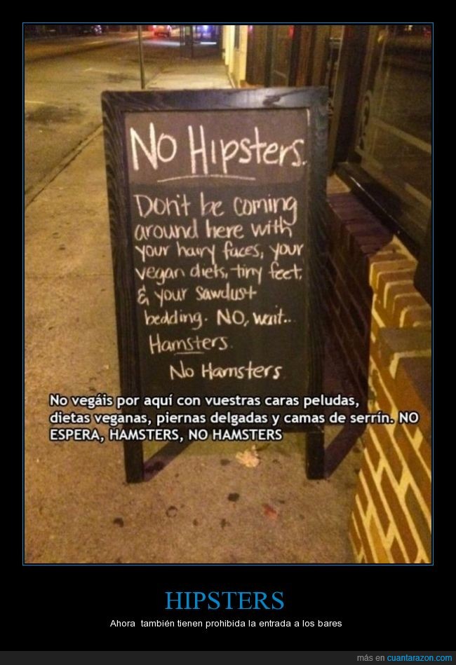 hipsters,bar,veganos,hamsters,ladbible,barba,comida,error,confusión,cartel,pizarra