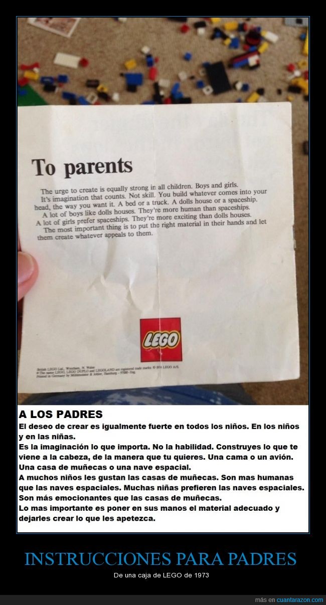 imaginación,igualdad,niñas,niños,hijos,padres,LEGO,instrucciones,1973