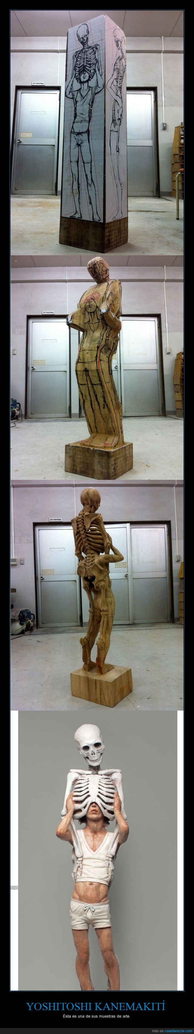 Escultura,Arte,Esqueleto,Cráneo,madera,tallar,muerte,vida,Yoshitoshi Kanemakiti