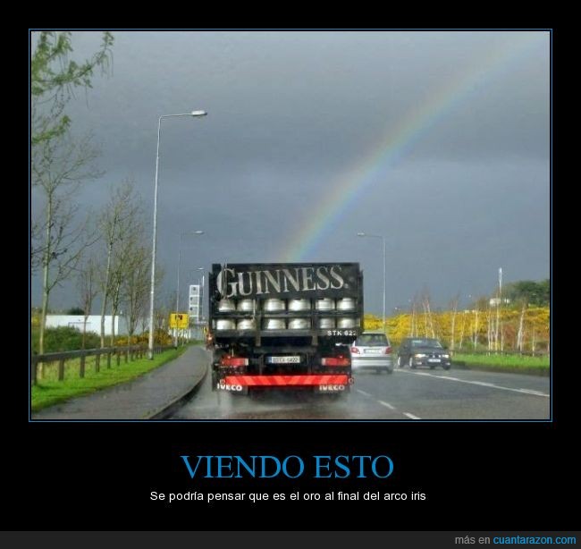 arcoiris,camión repartidor,cerveza,Guinness,humor,coincidencia,debajo