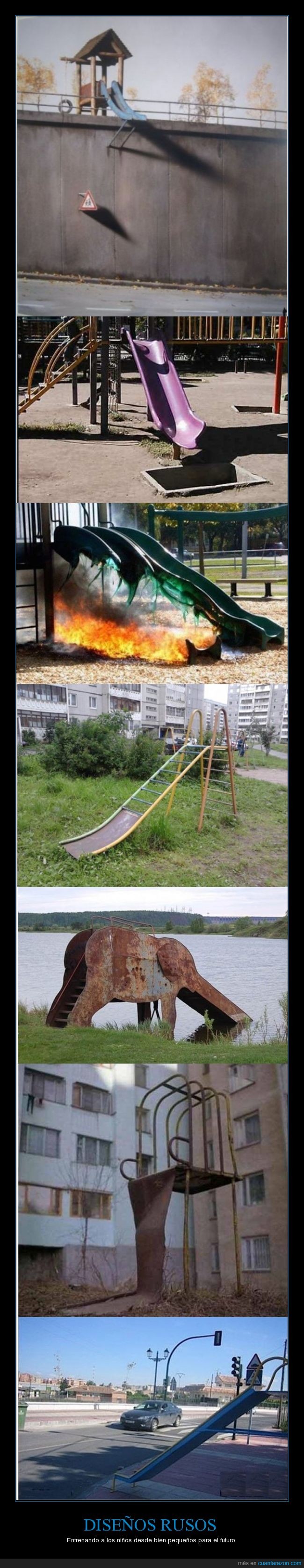 rusos,improvisar,violencia,peligro,no pasa nada,tobogan,caer,parque,juego,jugar