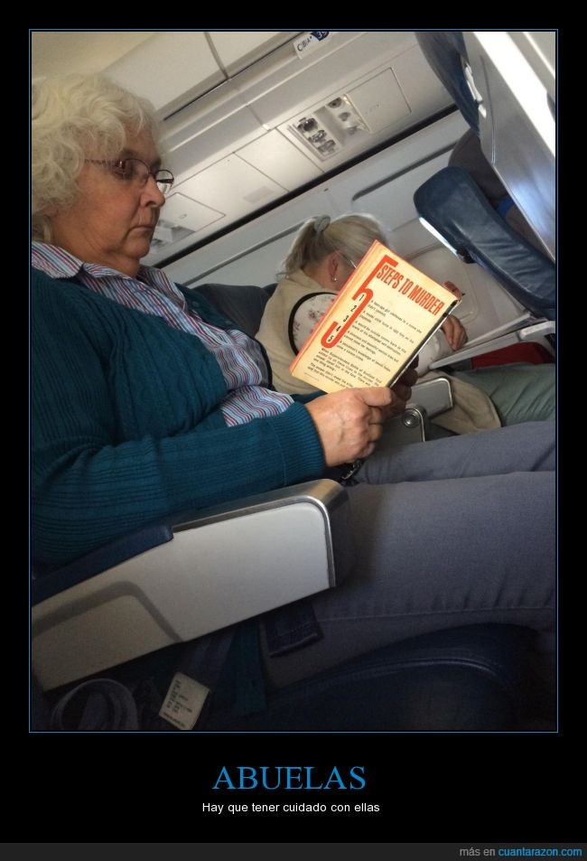 abuela,libro,avión,lectura,como matar en 5 pasos
