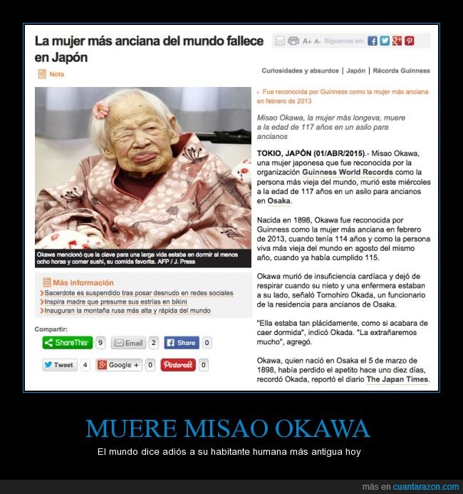 Misao Okawa,mujer,vieja,mayor,anciana,mundo,abuela,Japón