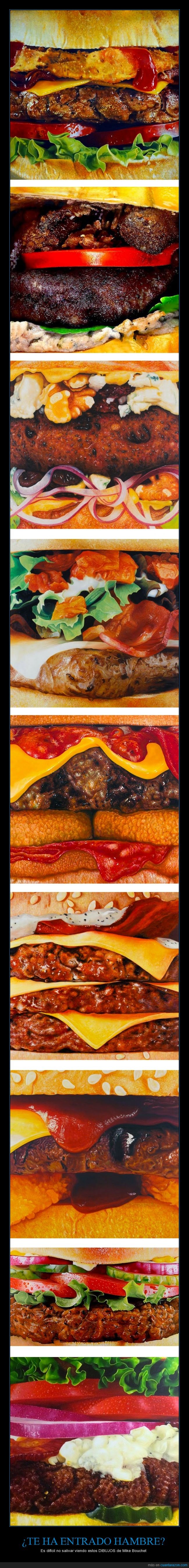 Mike Bouchet,dibujo,hiperrealista,hiperrealismo,ilustracion,hamburguesa,burguer,burger