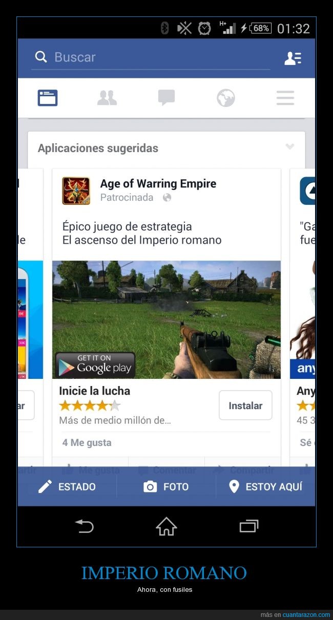Facebook,publicidad,errata,armas,imperio,romano,Roma,fusil,pistola,arma