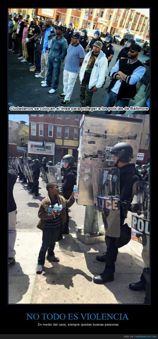 caos,Baltimore,policia,ciudadano,ayudar,proteger,disturbios,niño,llevar,agua