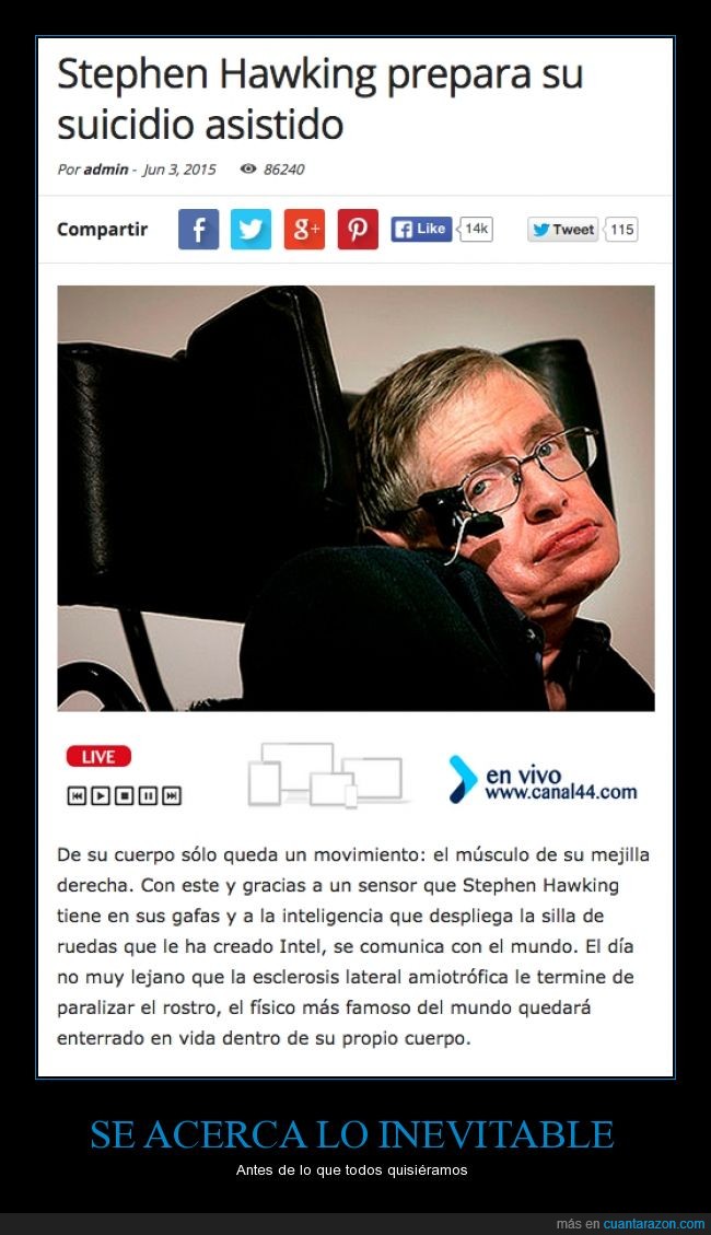 Stephen Hawking,prepara,preparacion,preparar,suicidio,asistido,movimiento,eutanasia,esclerosis lateral amiotrófica,ELA