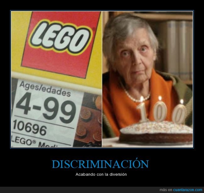 Edad,humor,lego,juego,centenar,tarta,pastel,discriminación,señora,mujer,99,100