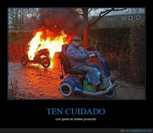 anciano,cuidado,electrica,fuego,incendio,moto,Motocicletas,motoneta,peligro,quemar,señor,silla,sillita,venganza