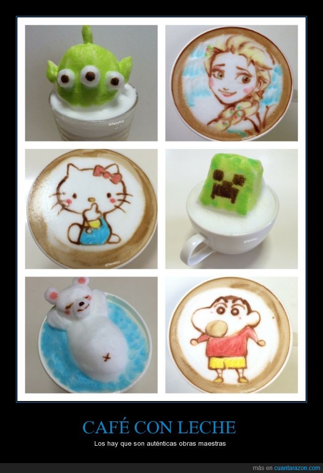 Coffee Art,café con leche,café,arte,frozen,shinchan,hello kitty,minecraft,toy story