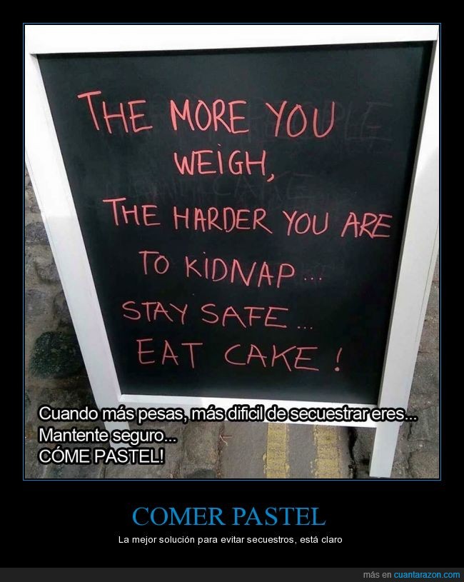 pastel,comer,gordo,engordar,peso,pesar,dificil,secuestrar,seguro,seguridad