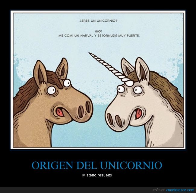 origen,caballo,unicornio,cuerno,narval,comer,estornudar,fuerte