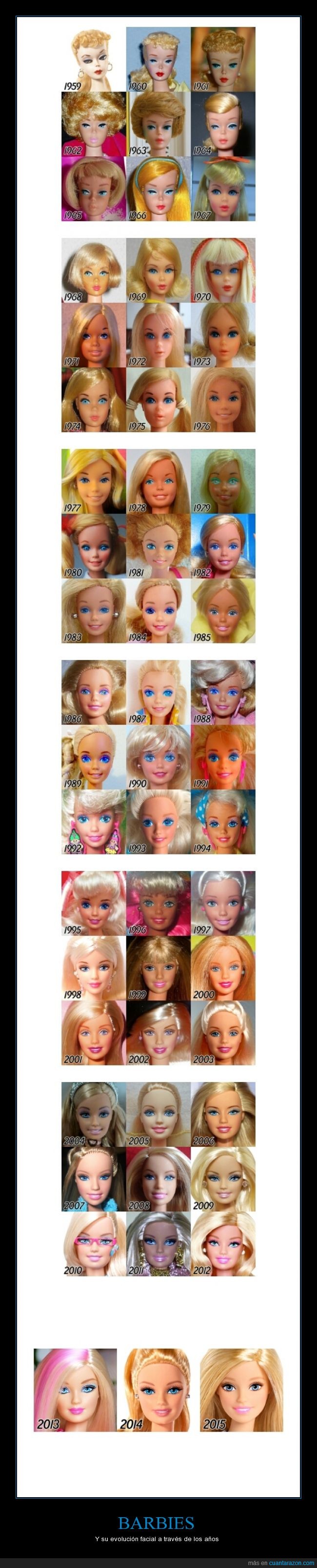 Barbies,muñecas,rostros,evolucionado,cambios