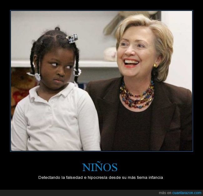 Hillary Clinton,niña,afroamericana,sonrisa,mirada,hipocresia,falsedad,mirar,pasar,detectar,infancia,sincera