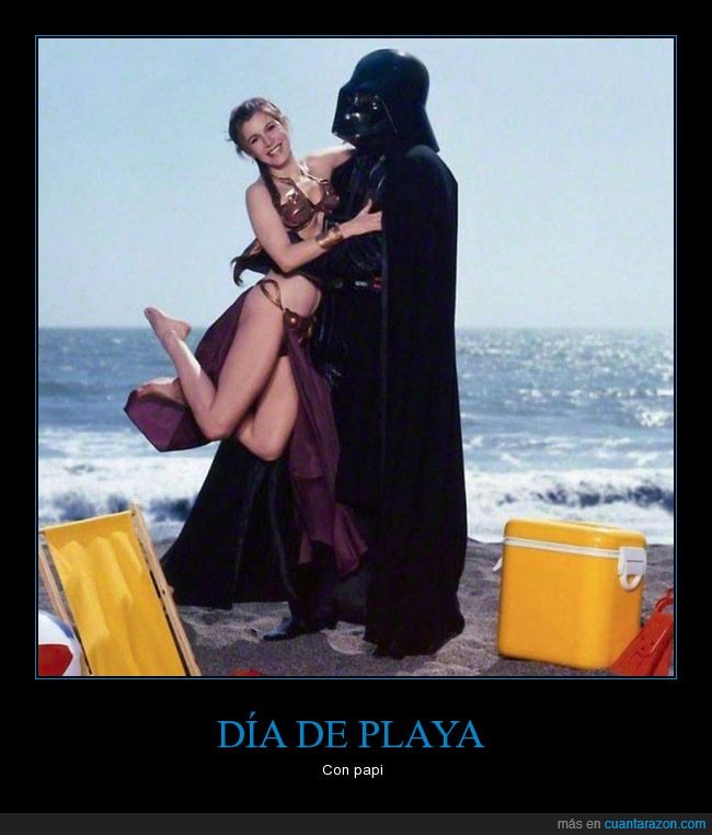 Leia,Darth Vader,playa,espero que Vader esté usando protector solar