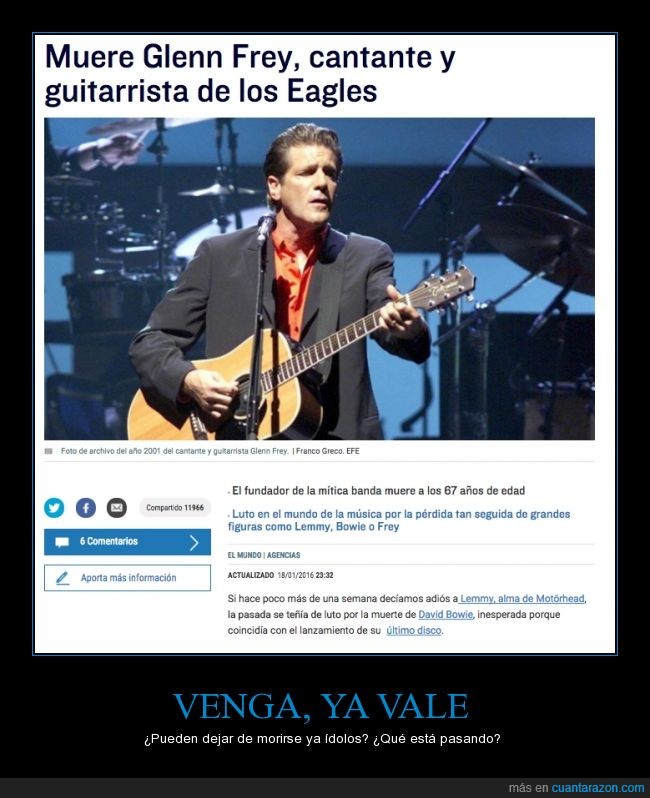 Glenn Frey,cantante,guitarrista,Eagles,morir,muerte,RIP,DEP