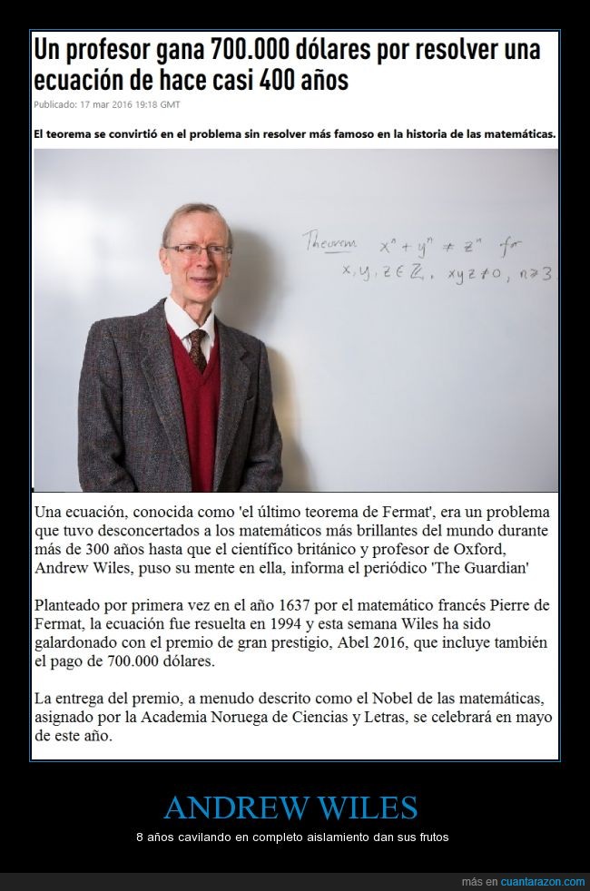dinero,matemáticas,premio Abel,profesor,último teorema de Fermat