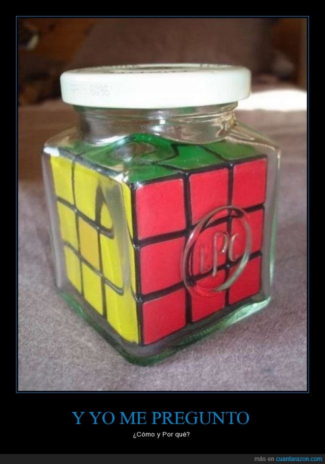 Cubo Rubik,vidrio,tarro,meter,imposible