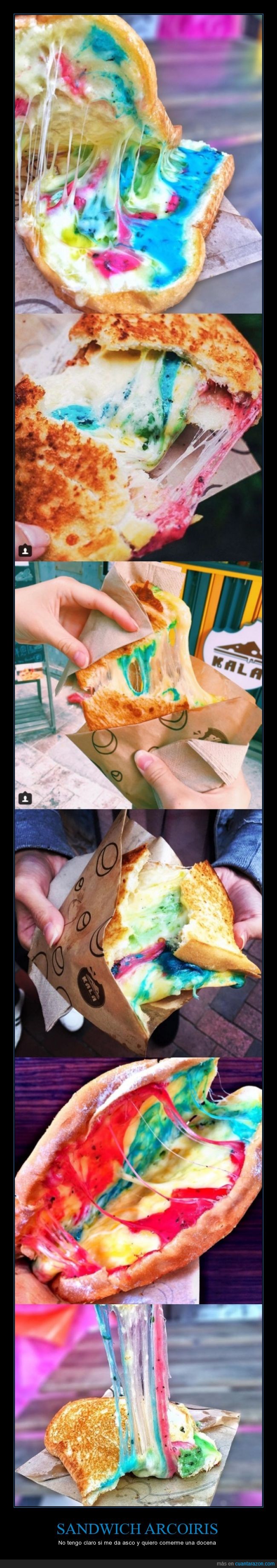 arcoiris,bocadillo,colores,Hong Kong,Kala Toast,queso,sandwich