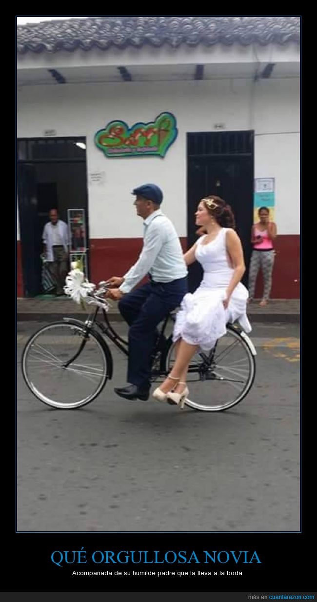 bicicleta,boda,hija,humildad,novia,orgullo,padre,sencillez