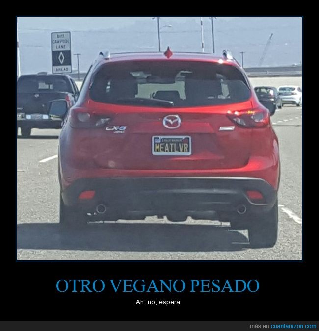 carne,veganismo,ironía,coche,matrícula
