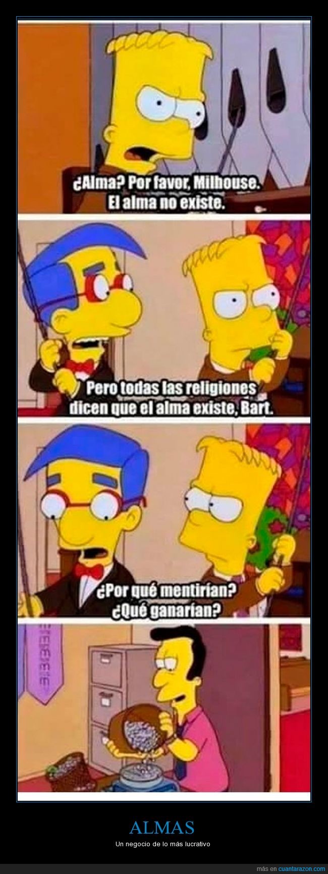 religion,alma,cristianismo,todas,ateo,Milhouse,Simpson,Bart