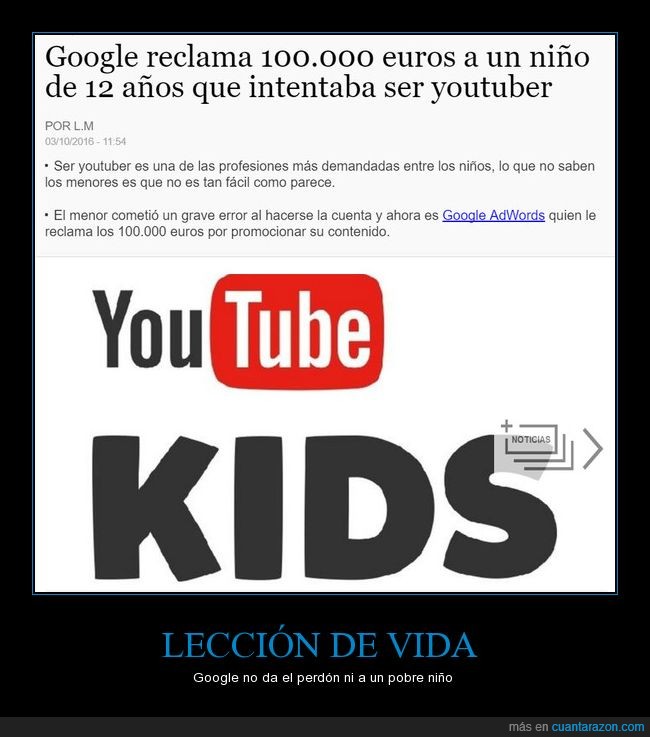 google,niño,youtuber,adwords,dinero,debe