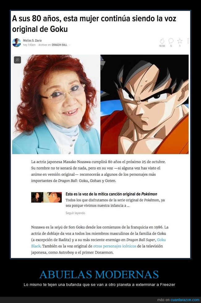 A sus 80 años, esta mujer continúa siendo la voz original de Goku