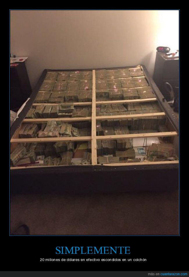 colchón,dinero,billetes,base de cama