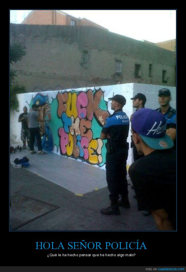 fuck the police,grafiti,pared,pillado,policía,vandalismo