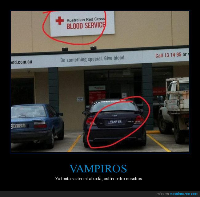 coche,vampiros,sangre,banco de sangre,placa,matrícula,banco
