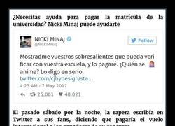 Enlace a Nicki Minaj dijo que pagaría las matrículas a sus fans con buenas notas, y se lió gorda en twitter