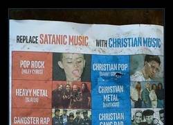 Enlace a El cartel de esta iglesia que te sugiere cambiar la música del demonio por música cristiana