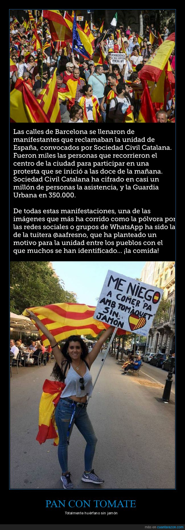 pancarta,pa amb tomàquet,jamón,unidad,españa,independencia,catalunya