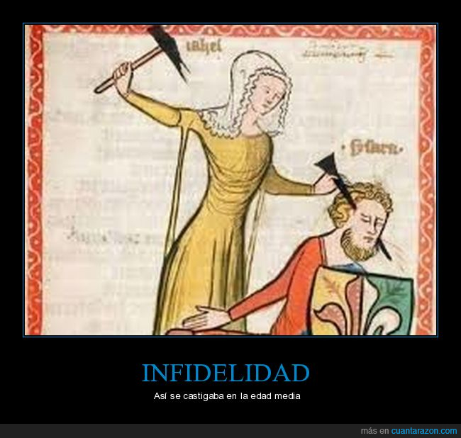 Edad media,esposa,infidelidad,marido desafortunado,pintura medieval