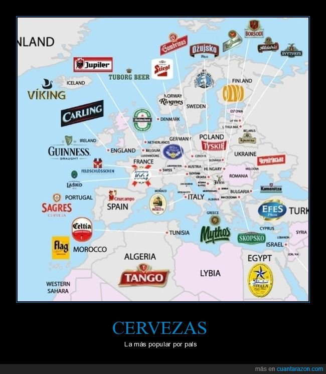 cervezas,populares,países,mapa