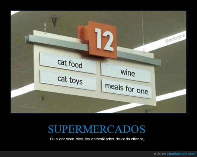supermercado,gatos,vinos,comida para uno