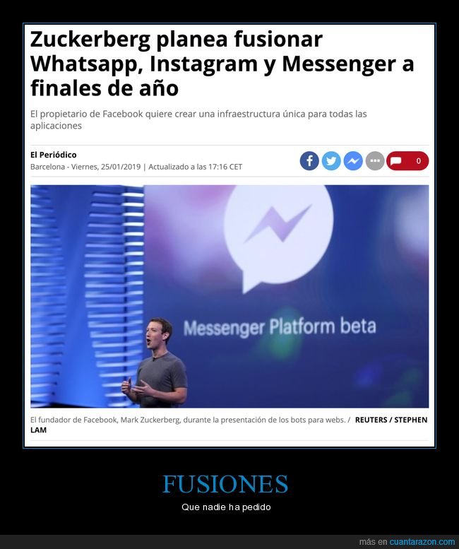 mark zuckerberg,fusionar,whatsapp,instagram,messenger