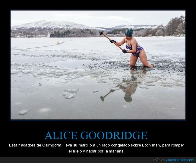 alice goodridge,martillo,lago,congelado,frío,hielo,wtf