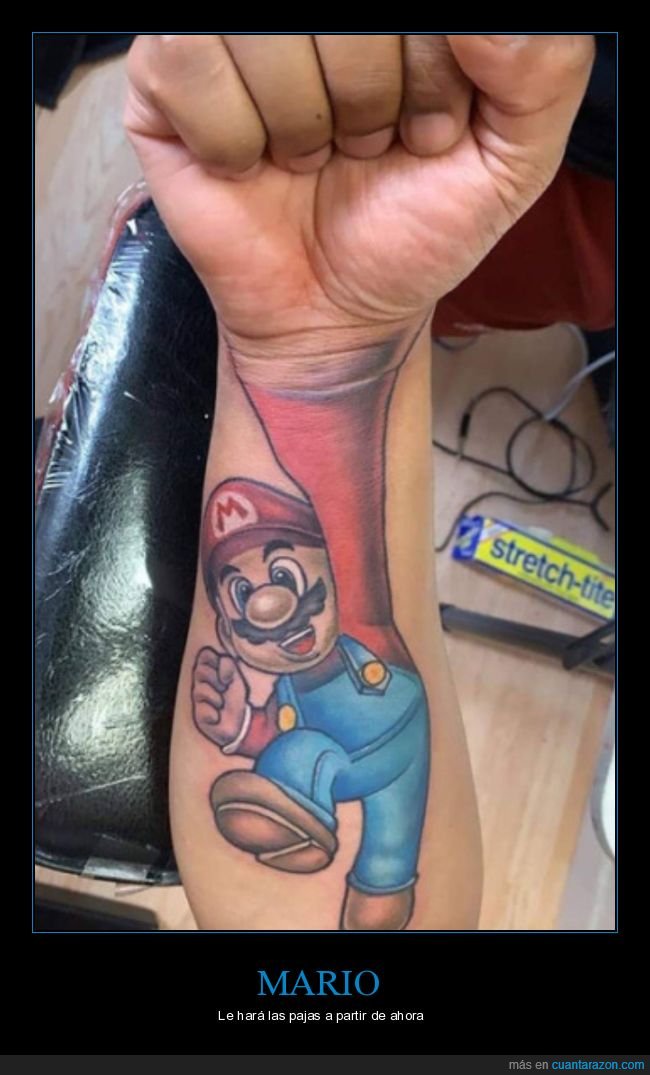 mario,tatuaje,mano,brazo