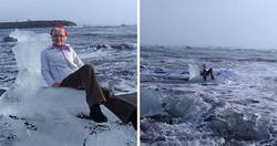 Enlace a Esta abuela se sube a un iceberg para hacerse fotos y luego se va tranquilamente flotando a la deriva hacia mar abierto