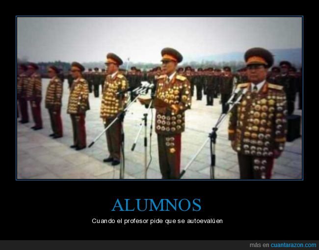 alumnos,profesor,autoevaluarse,medallas,militares