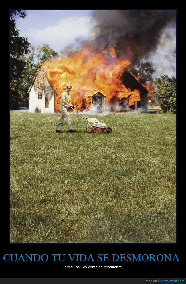 cortando el césped,casa,ardiendo